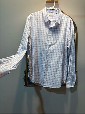 Revolution Men's Light Blue Windowpane Dress Shirt